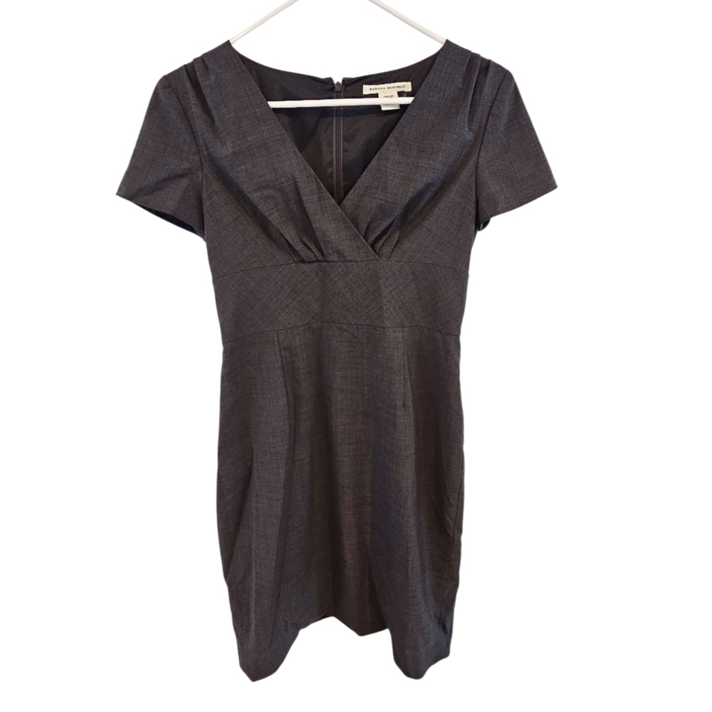 Banana Republic Sizr 2P Charcoal V-Neck Midi Dress Wool Blend Lined